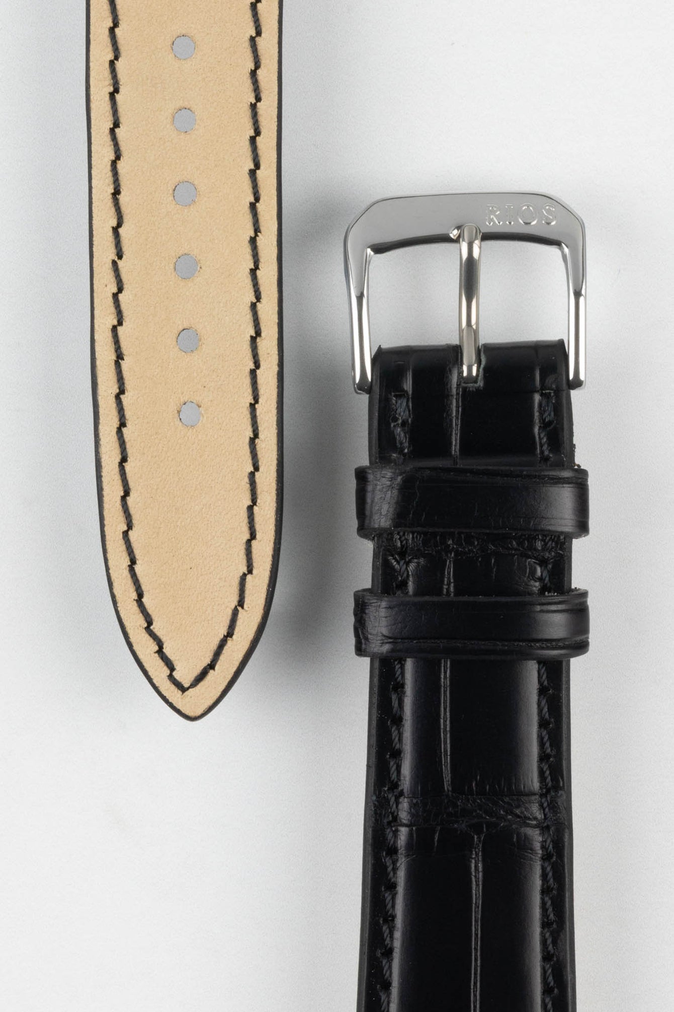 RIOS1931 SENATOR Genuine Alligator Square-Padding Watch Strap in BLACK