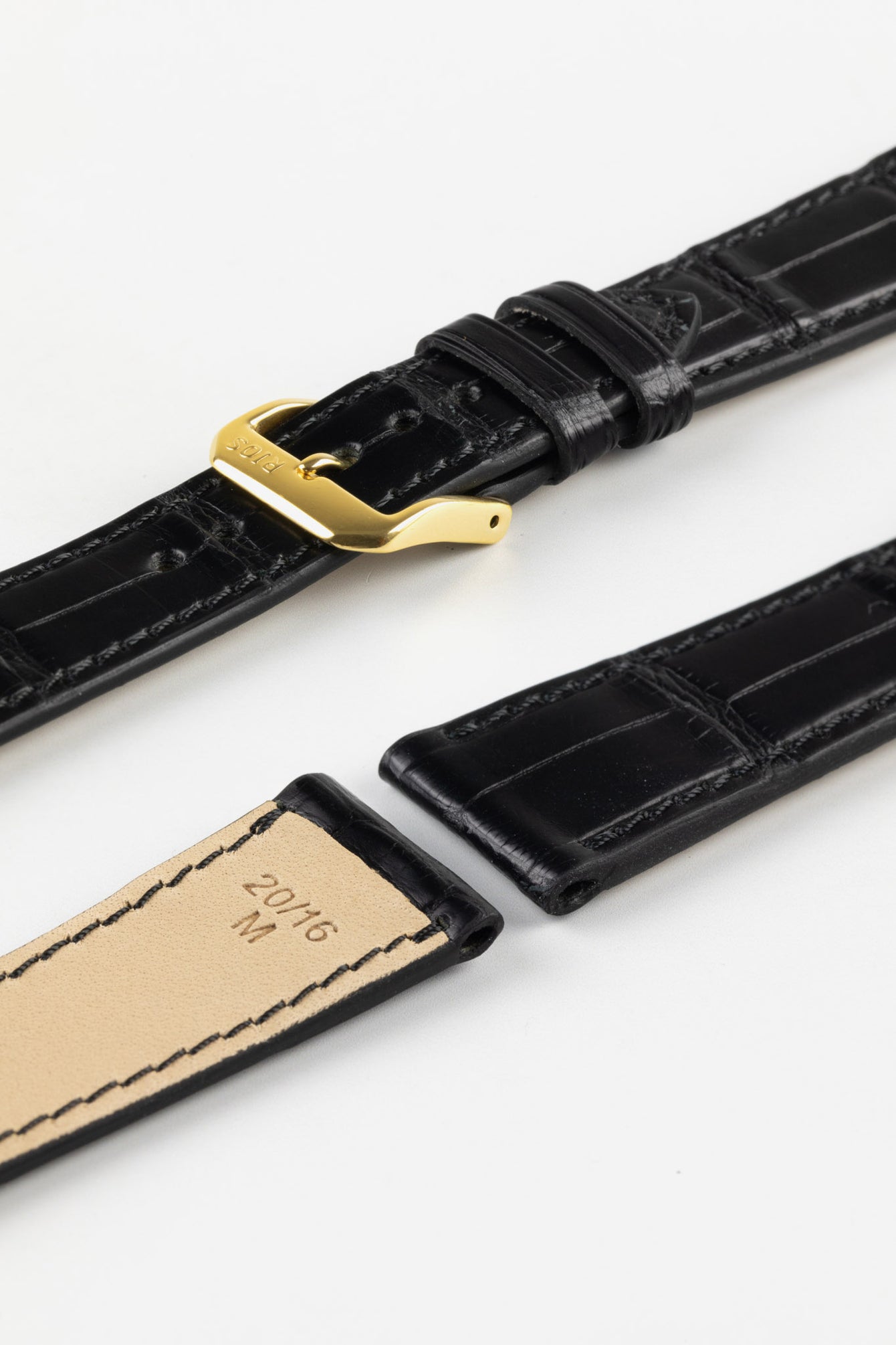 RIOS1931 SENATOR Genuine Alligator Square-Padding Watch Strap in BLACK