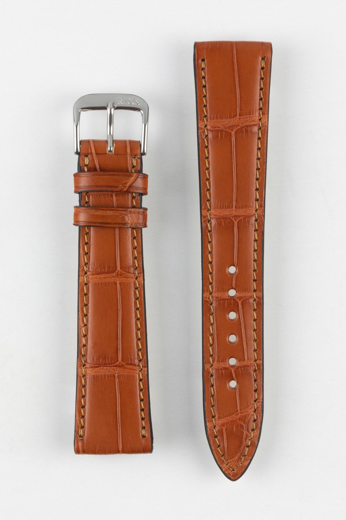 RIOS1931 SENATOR Genuine Alligator Square-Padding Watch Strap in COGNAC