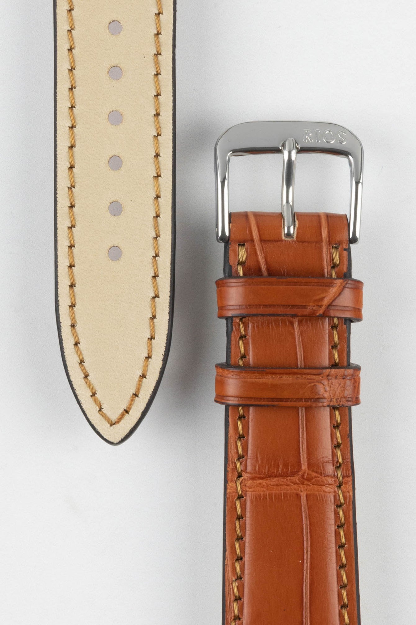 RIOS1931 SENATOR Genuine Alligator Square-Padding Watch Strap in COGNAC