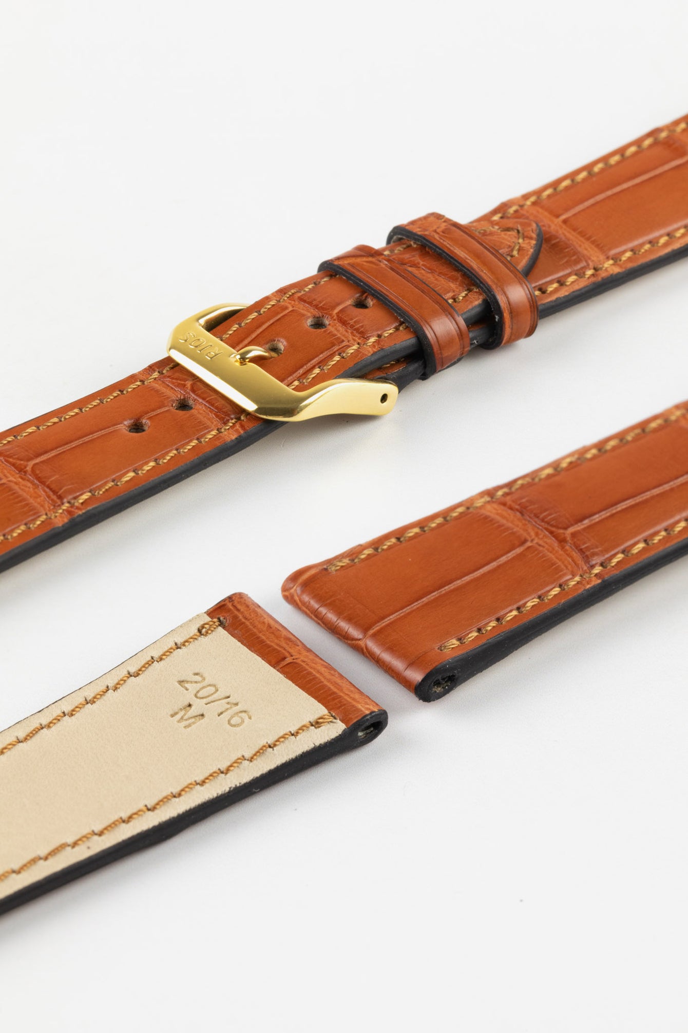 RIOS1931 SENATOR Genuine Alligator Square-Padding Watch Strap in COGNAC