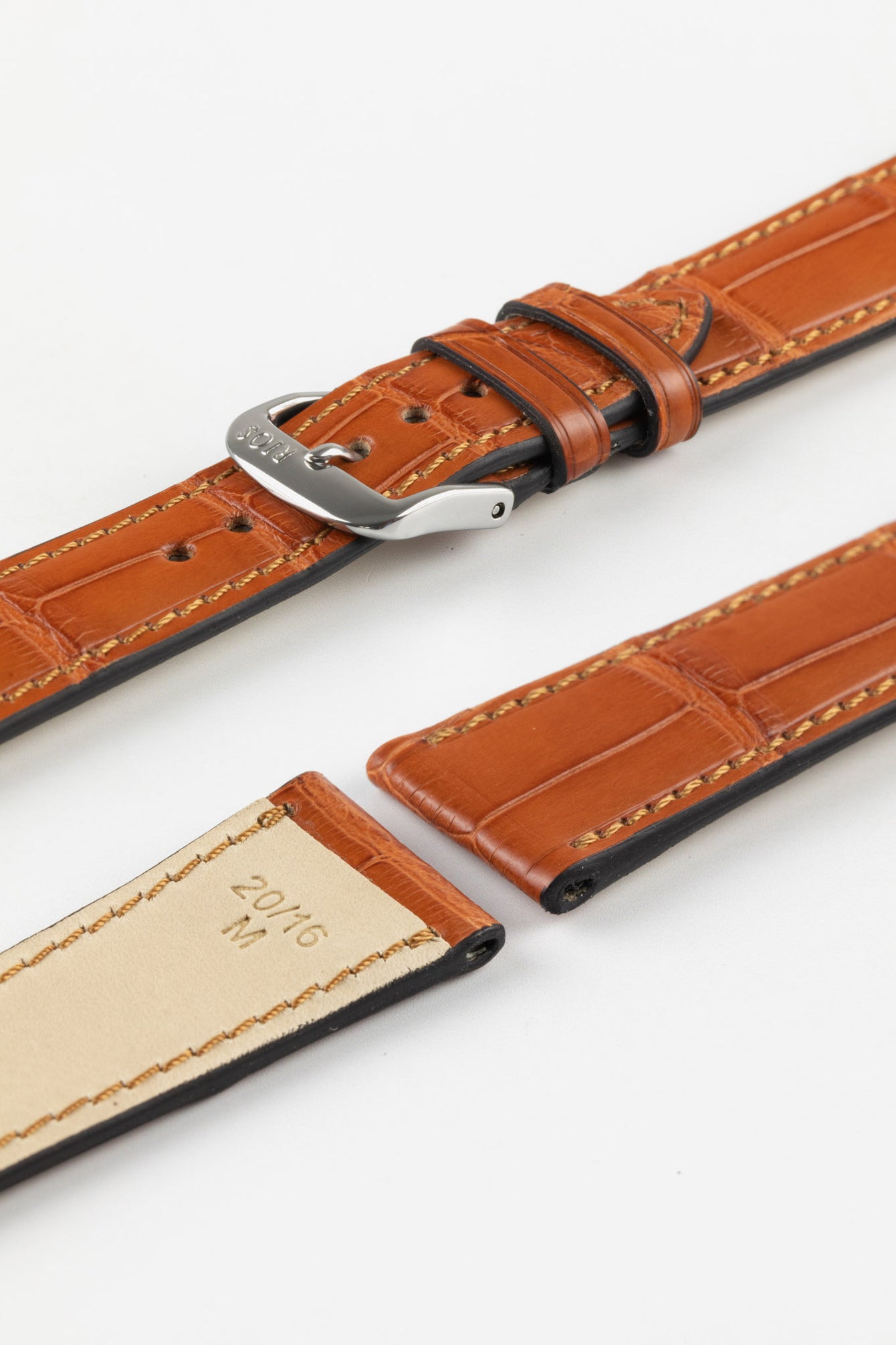 RIOS1931 SENATOR Genuine Alligator Square-Padding Watch Strap in COGNAC