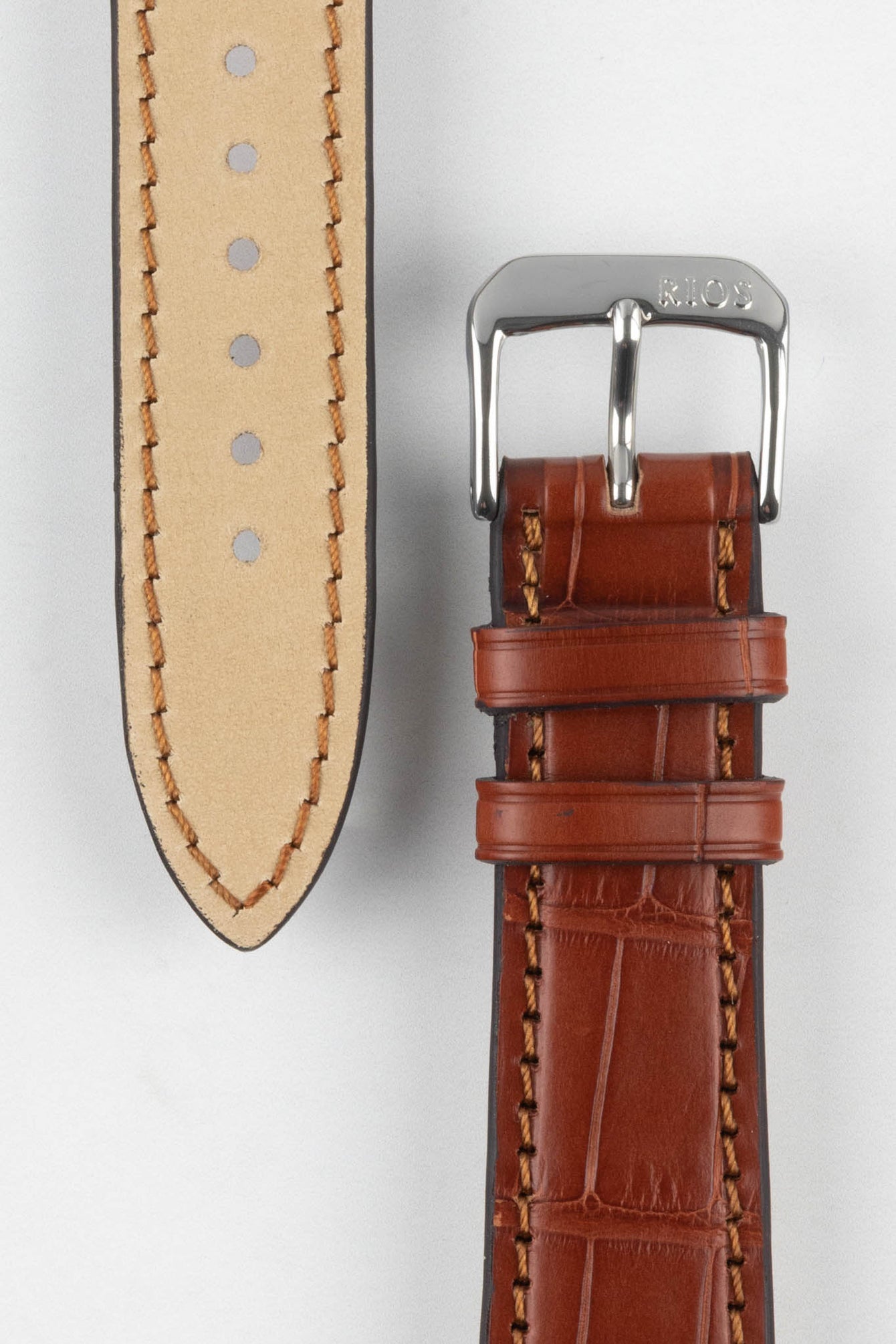 RIOS1931 SENATOR Genuine Alligator Square-Padding Watch Strap in MAHOGANY