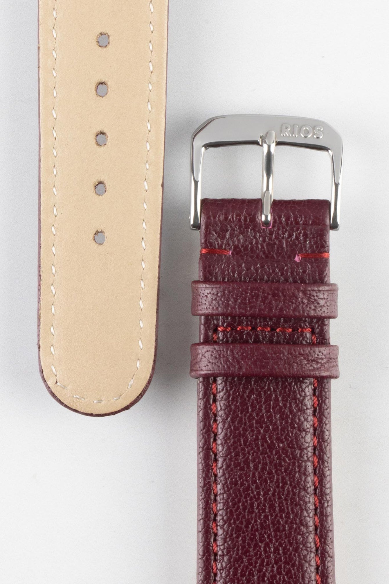 RIOS1931 TEXAS Genuine Buffalo Leather Watch Strap in BURGUNDY