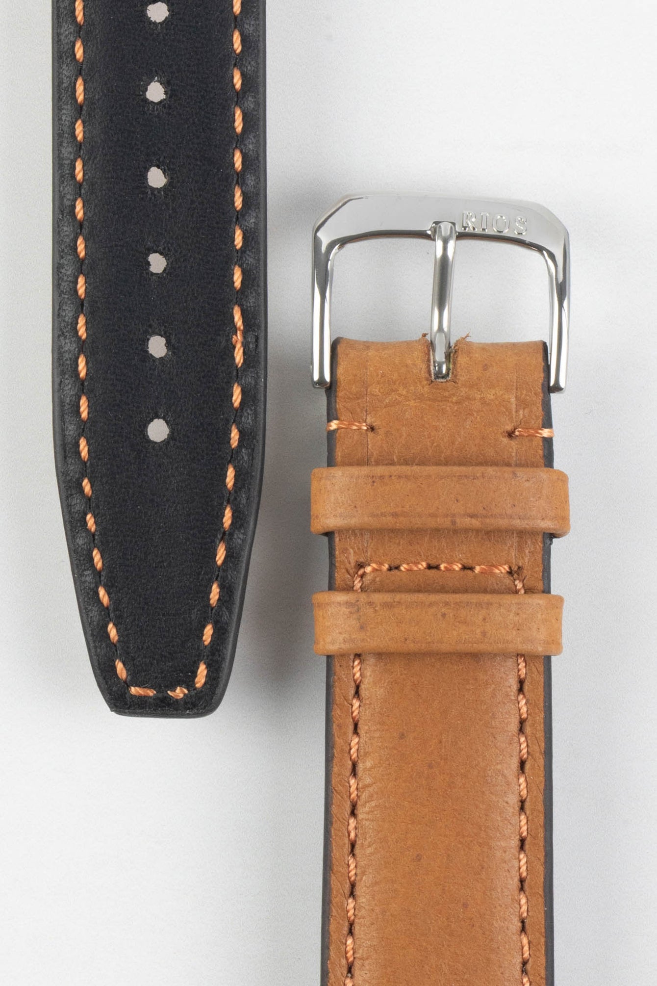 RIOS1931 TOBACCO Genuine Pigskin Leather Watch Strap in COGNAC