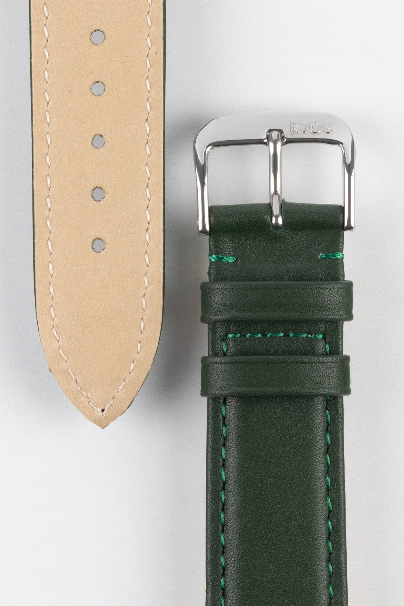 RIOS1931 TOSCANA Square-Padded Calfskin Leather Watch Strap in FOREST GREEN