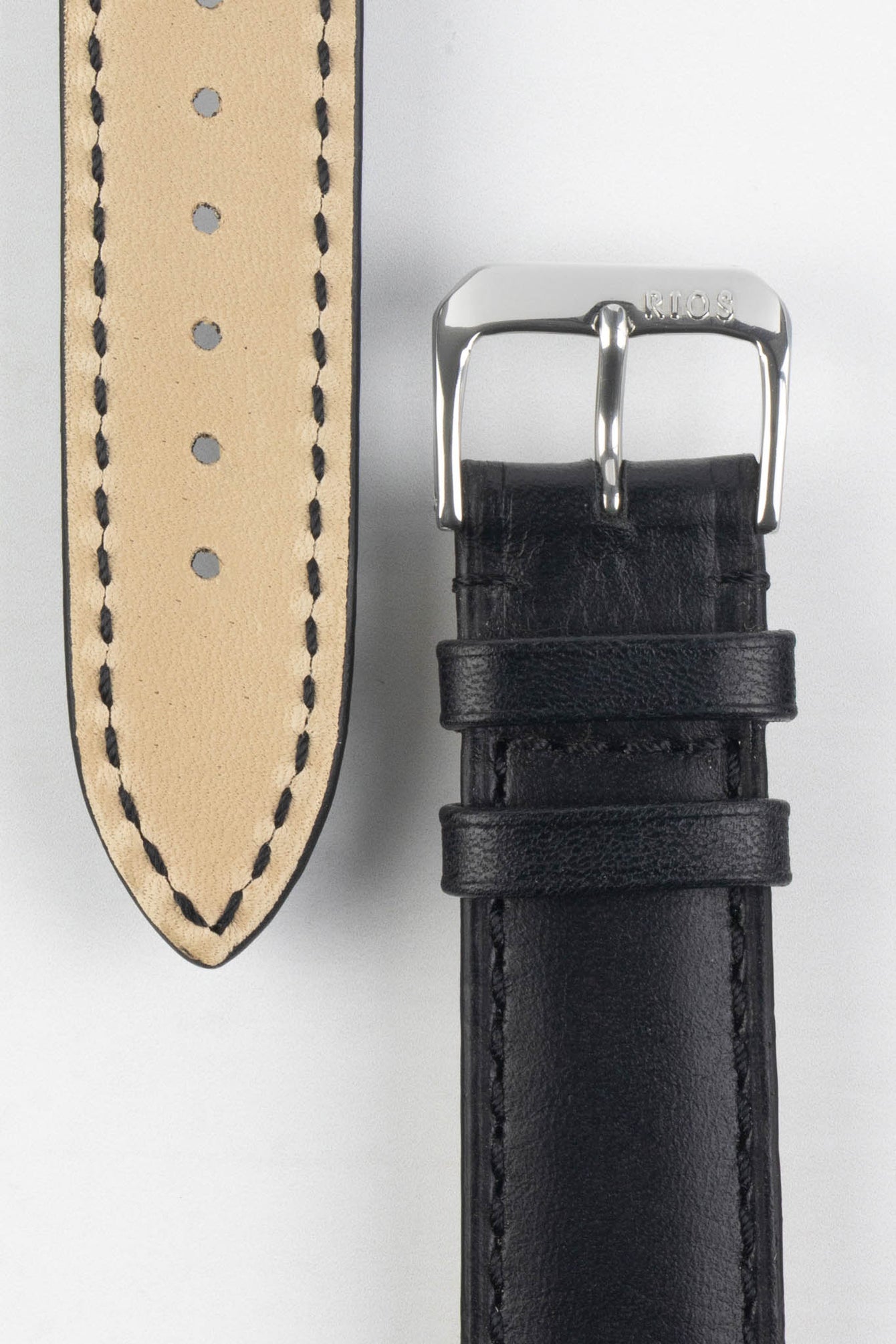 RIOS1931 TULA Genuine Russia Leather Bund Watch Strap in BLACK