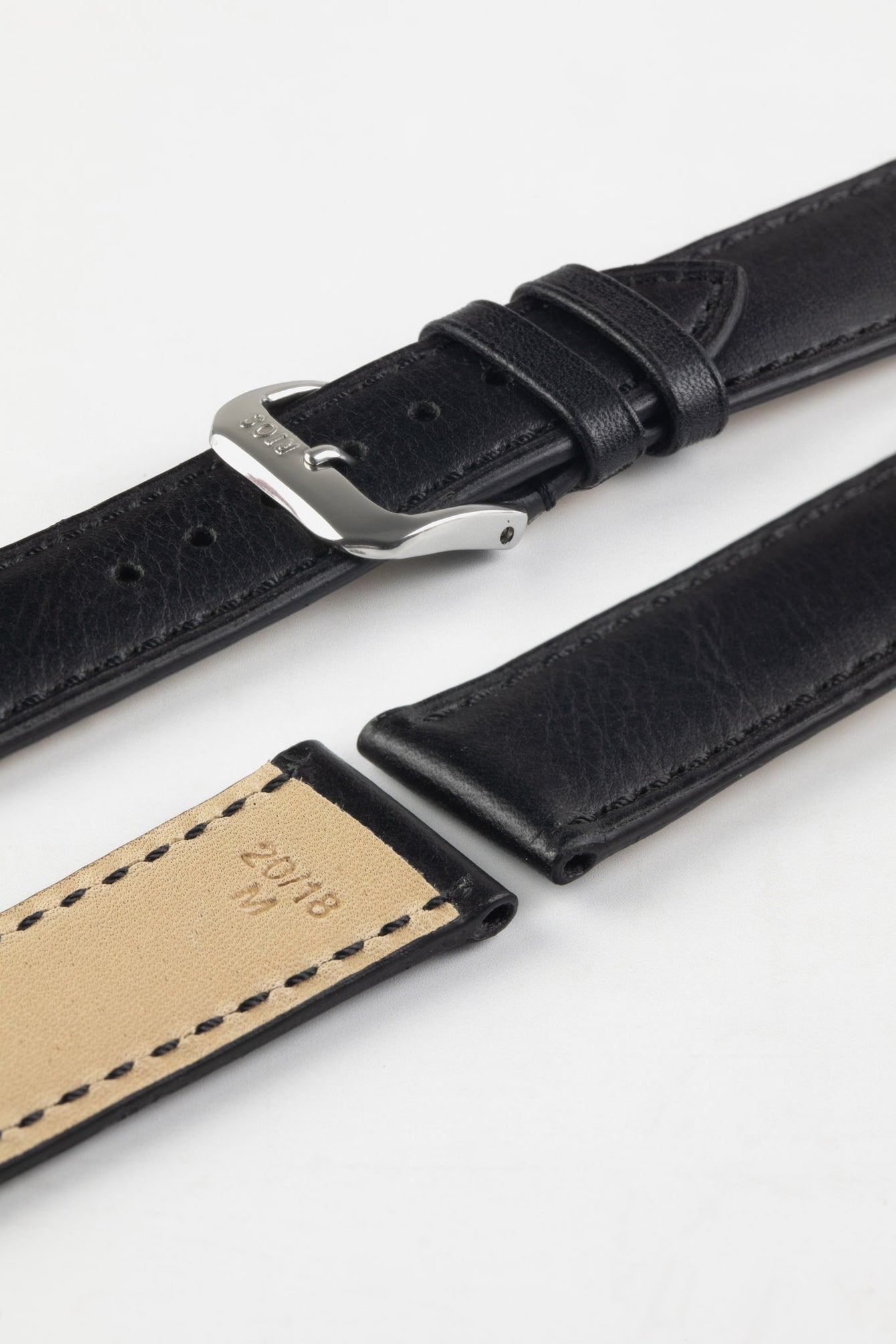 RIOS1931 TULA Genuine Russia Leather Bund Watch Strap in BLACK