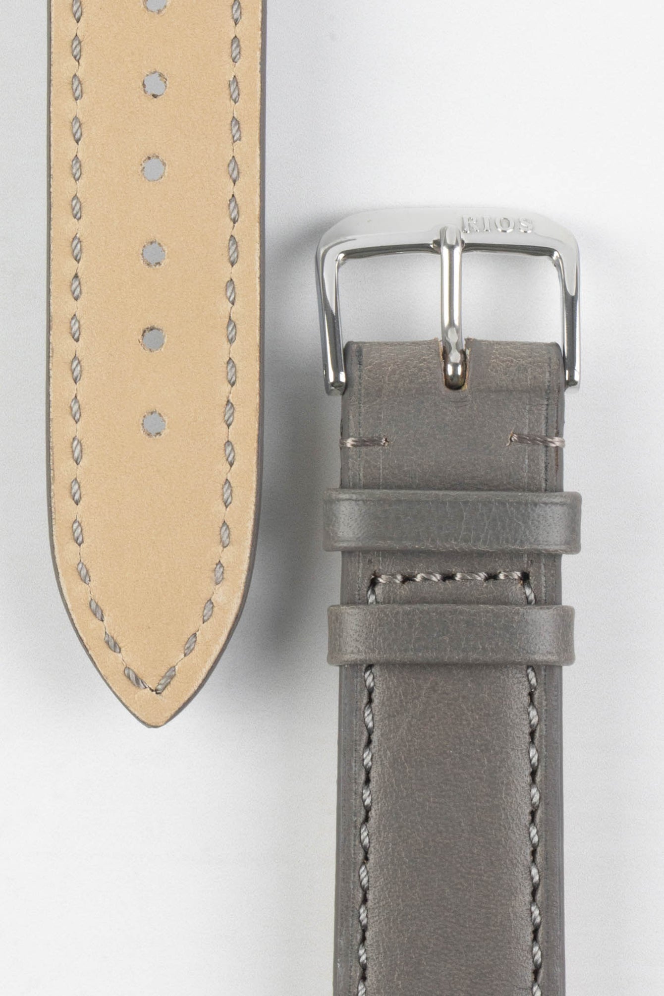 RIOS1931 TULA Genuine Russia Leather Bund Watch Strap in STONE GREY