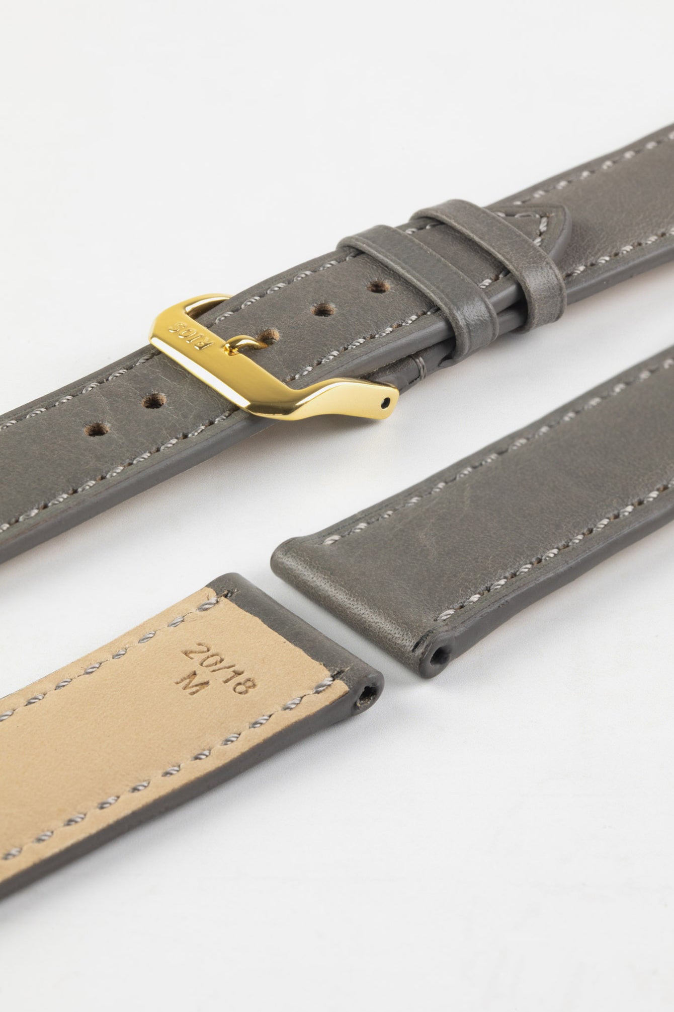 RIOS1931 TULA Genuine Russia Leather Bund Watch Strap in STONE GREY