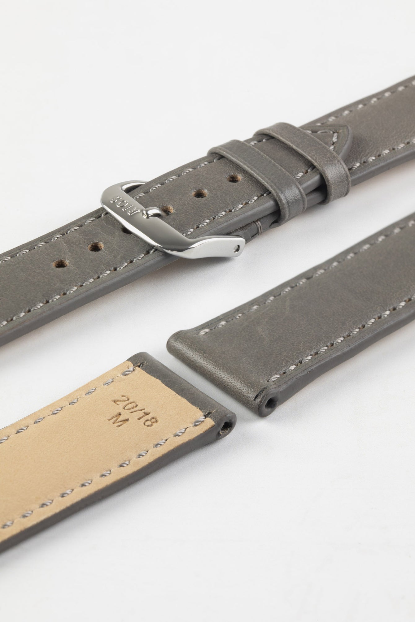 RIOS1931 TULA Genuine Russia Leather Bund Watch Strap in STONE GREY