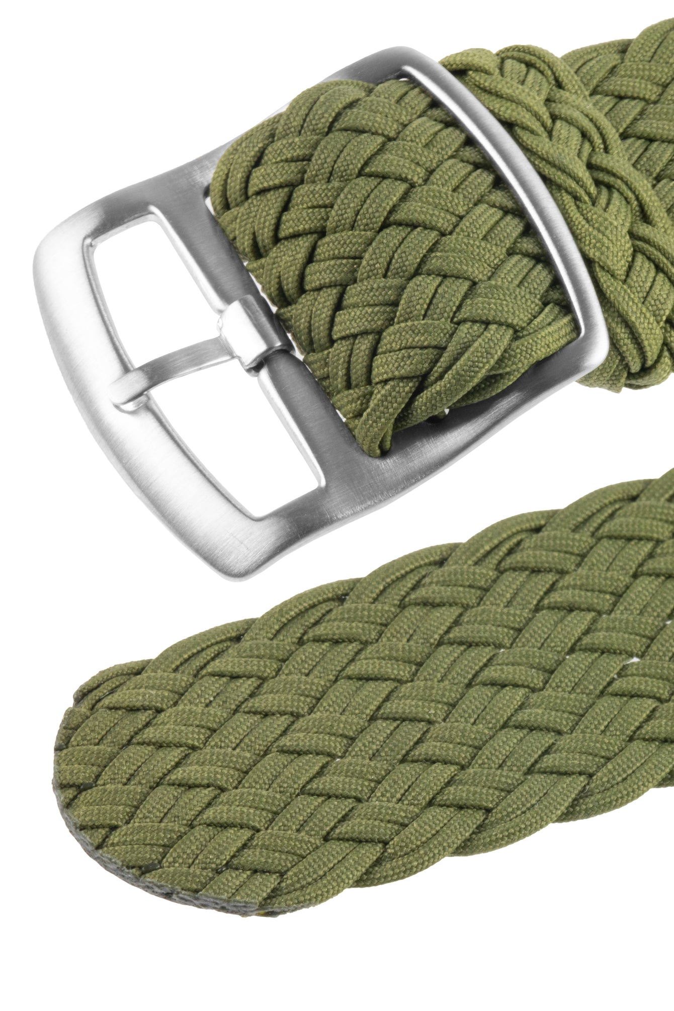 PERLON Double Yarn Braided One Piece Watch Strap & Buckle in ARMY GREEN