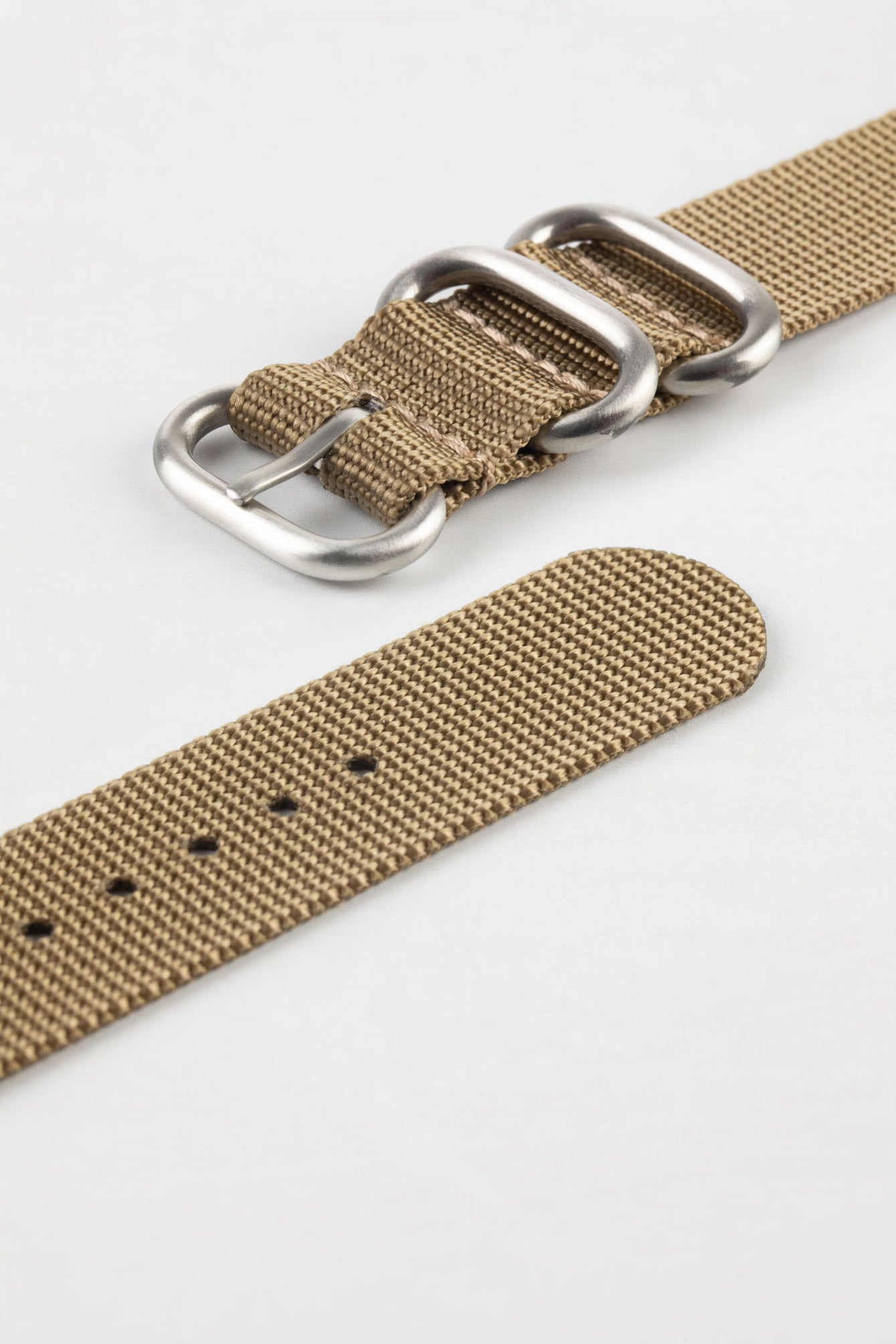 ZULU Nylon Watch Strap with 3 Steel Rings in KHAKI