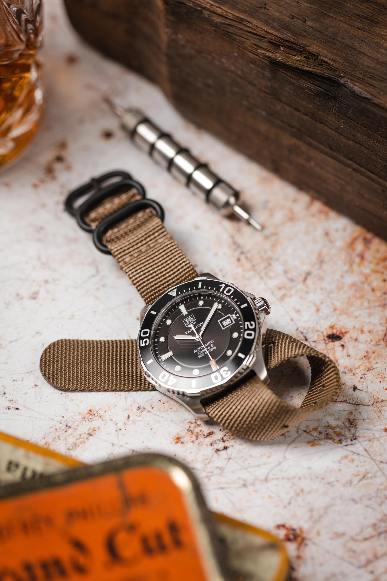 ZULU Nylon Watch Strap with 3 PVD Rings in KHAKI